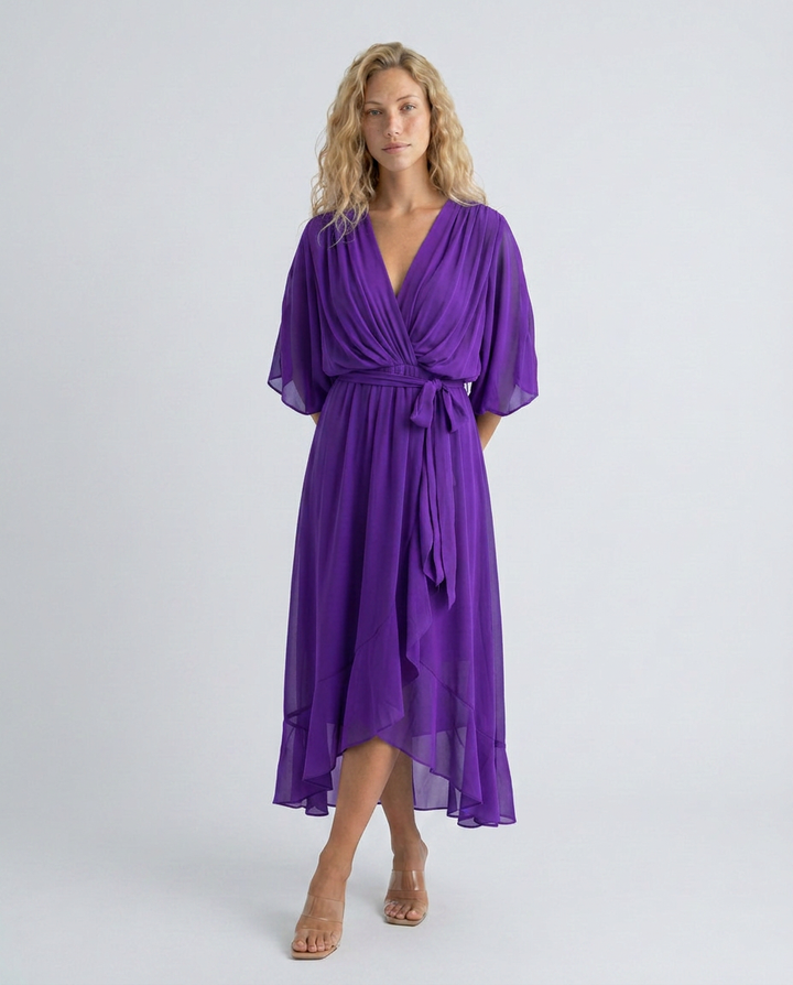 Elin | Flowy Belted Midi Wrap Dress