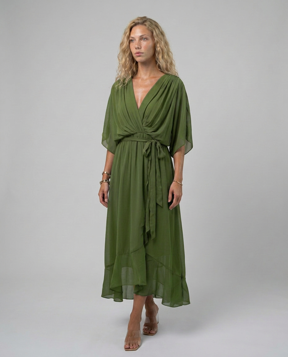 Elin | Flowy Belted Midi Wrap Dress