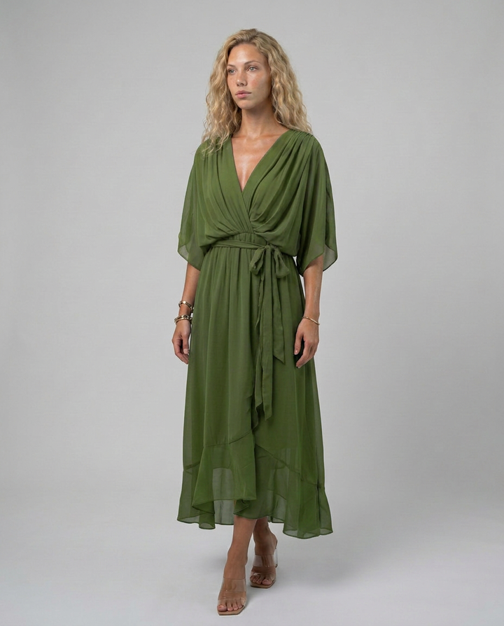 Elin | Flowy Belted Midi Wrap Dress