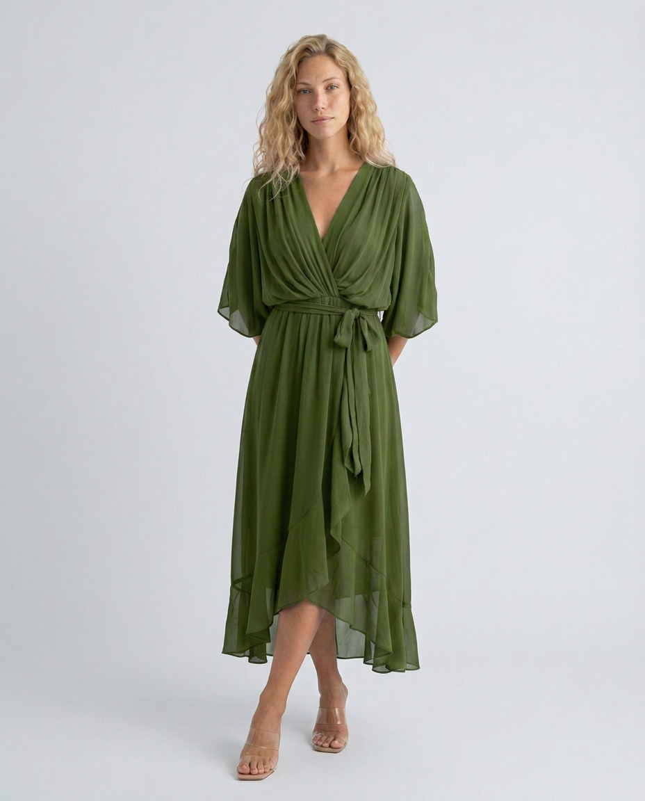 Elin | Flowy Belted Midi Wrap Dress