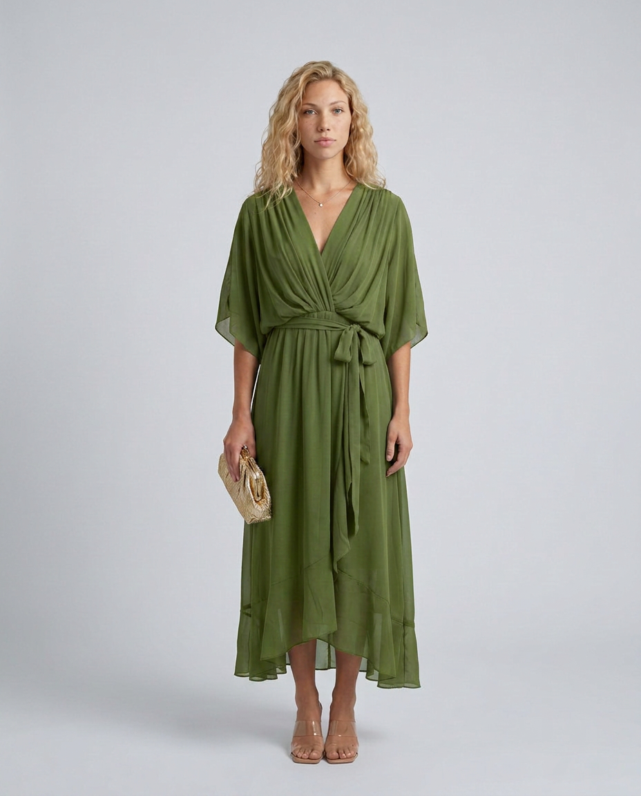 Elin | Flowy Belted Midi Wrap Dress