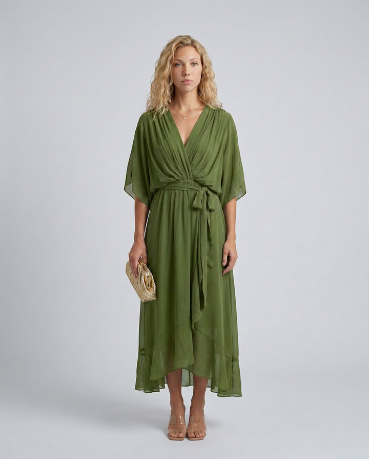 Elin | Flowy Belted Midi Wrap Dress