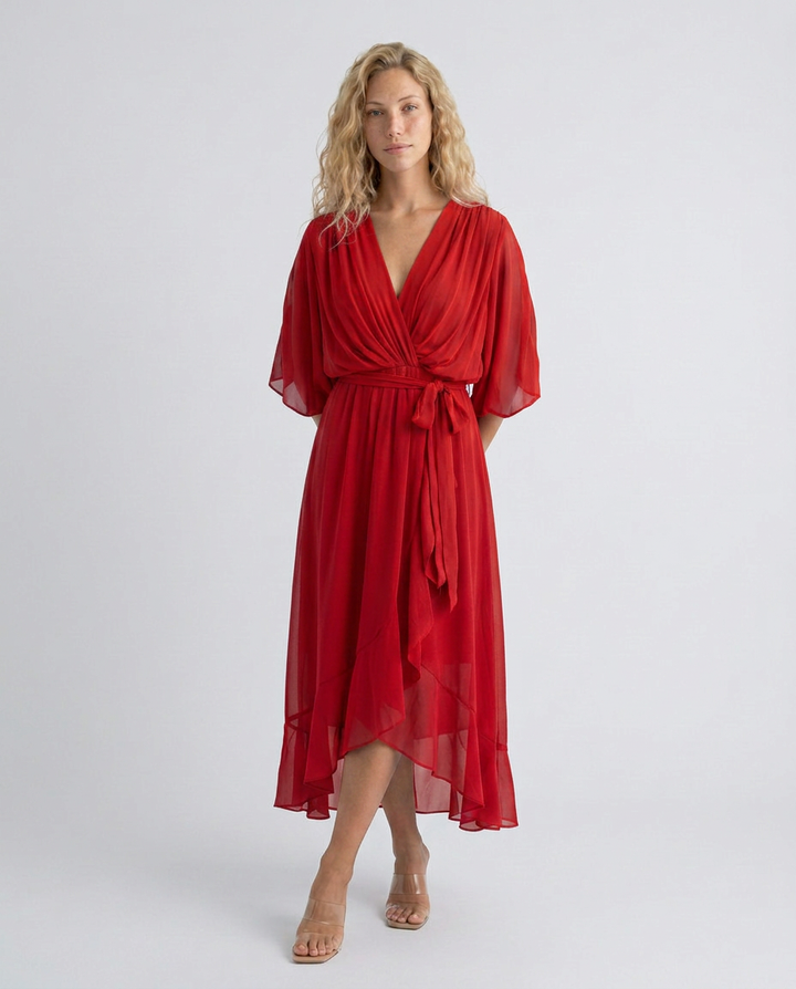Elin | Flowy Belted Midi Wrap Dress