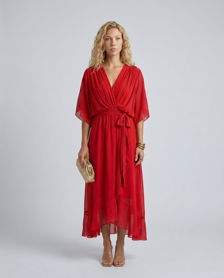 Elin | Flowy Belted Midi Wrap Dress