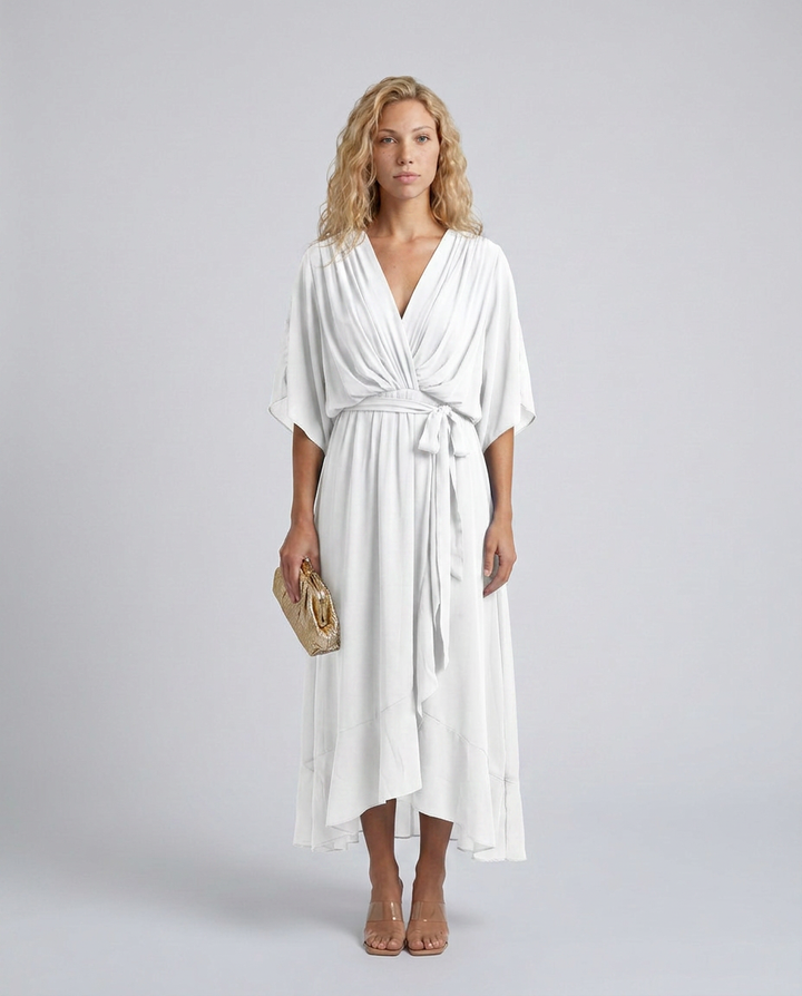 Elin | Flowy Belted Midi Wrap Dress