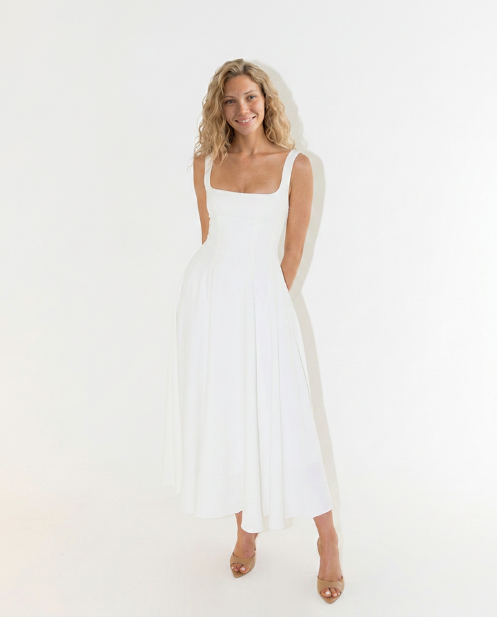 Elara | Cocktail Midi Square Neck Dress