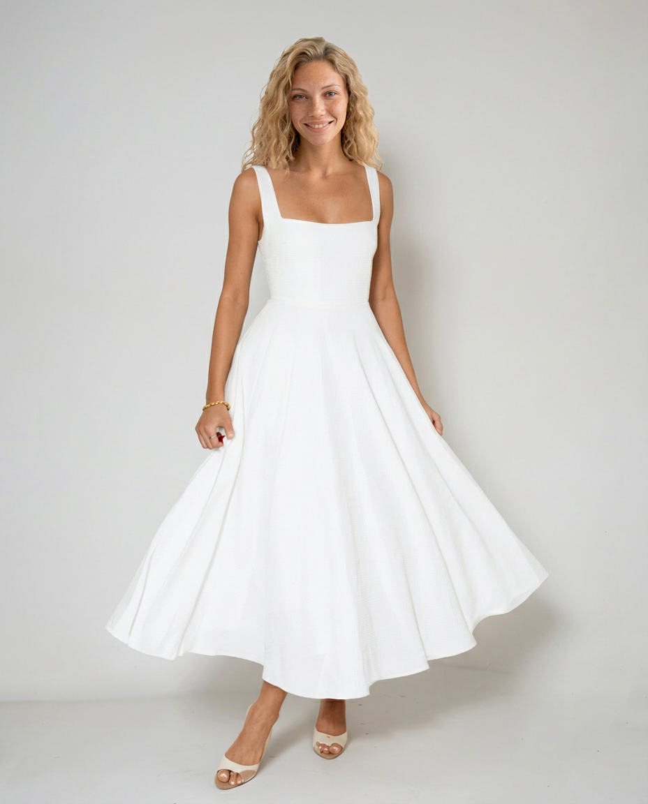 Elara | Cocktail Midi Square Neck Dress