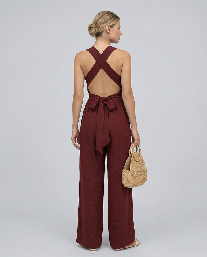 Leanne | Jumpsuit with Cross-Back Detail and Wide-Leg Fit