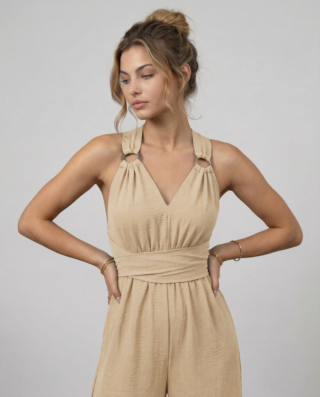 Leanne | Jumpsuit with Cross-Back Detail and Wide-Leg Fit