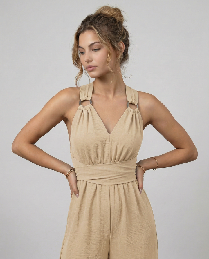 Leanne | Jumpsuit with Cross-Back Detail and Wide-Leg Fit