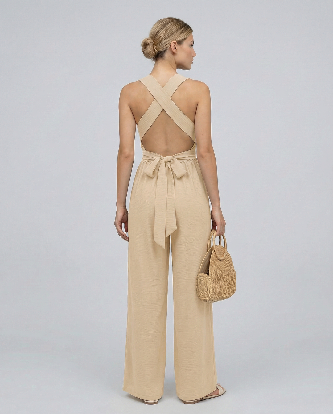 Leanne | Jumpsuit with Cross-Back Detail and Wide-Leg Fit