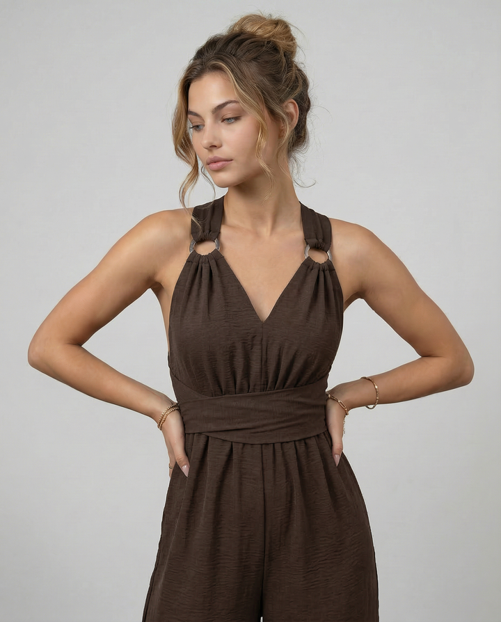 Leanne | Jumpsuit with Cross-Back Detail and Wide-Leg Fit