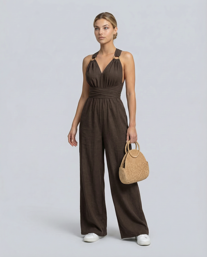 Leanne | Jumpsuit with Cross-Back Detail and Wide-Leg Fit