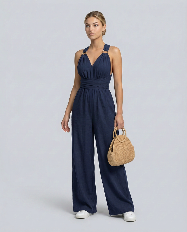 Leanne | Jumpsuit with Cross-Back Detail and Wide-Leg Fit