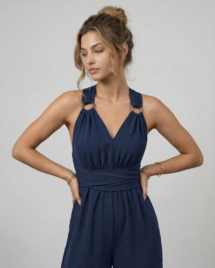 Leanne | Jumpsuit with Cross-Back Detail and Wide-Leg Fit