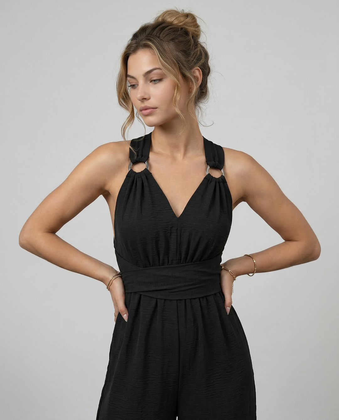 Leanne | Jumpsuit with Cross-Back Detail and Wide-Leg Fit