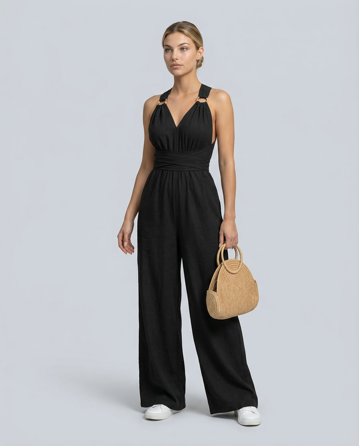 Leanne | Jumpsuit with Cross-Back Detail and Wide-Leg Fit
