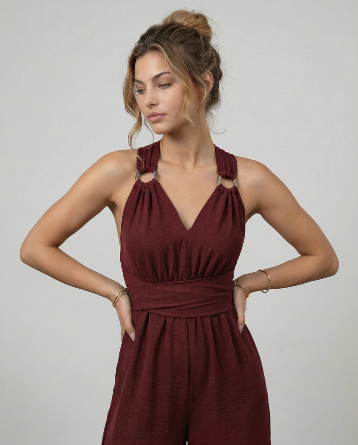 Leanne | Jumpsuit with Cross-Back Detail and Wide-Leg Fit
