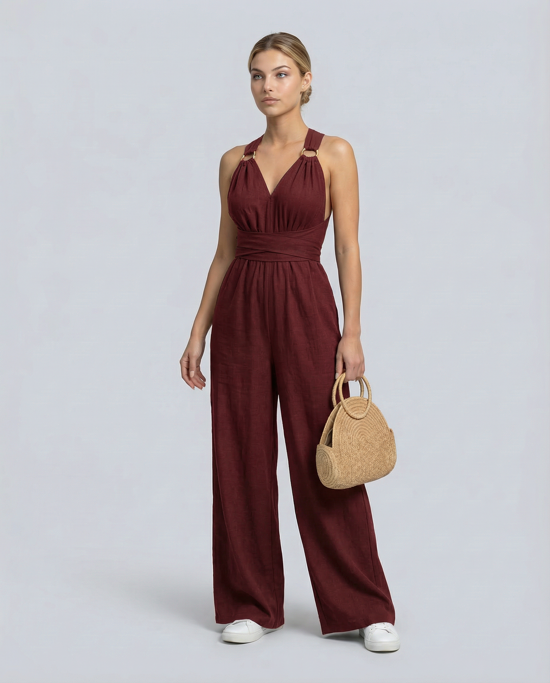 Leanne | Jumpsuit with Cross-Back Detail and Wide-Leg Fit