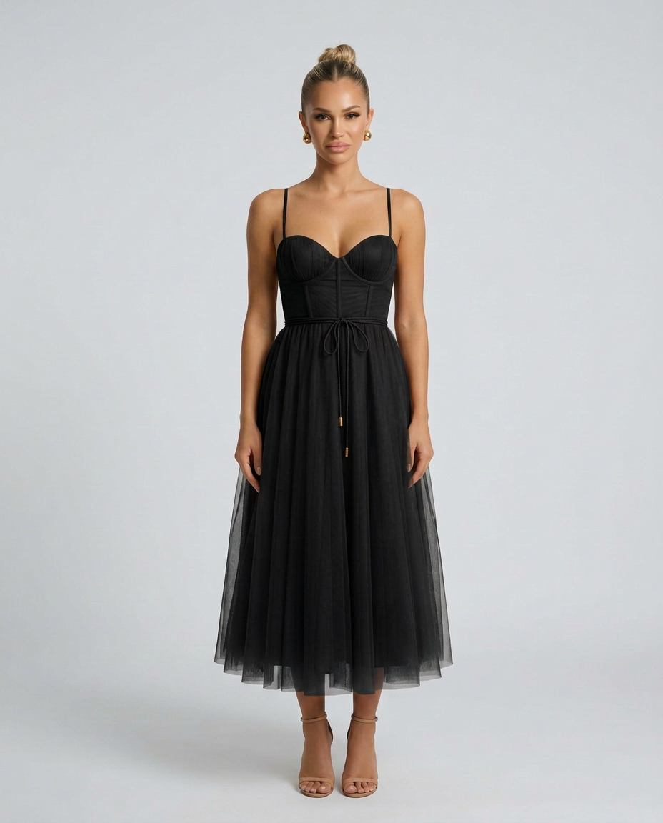 Camille | Corset Midi Gown in Chiffon