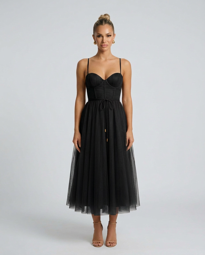 Camille | Corset Midi Gown in Chiffon