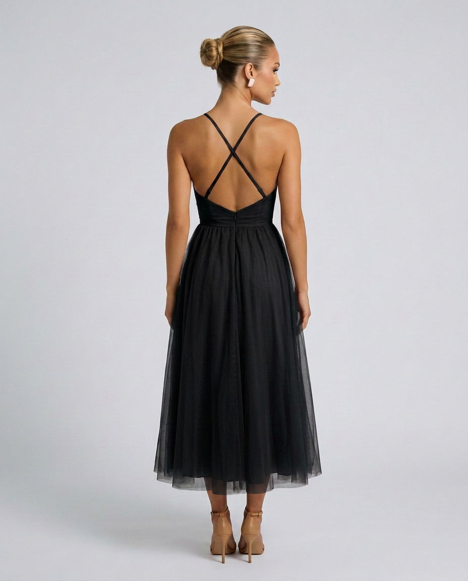 Camille | Corset Midi Gown in Chiffon