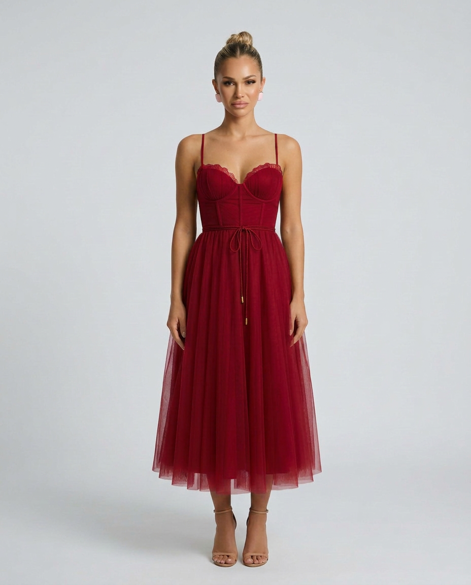 Camille | Corset Midi Gown in Chiffon