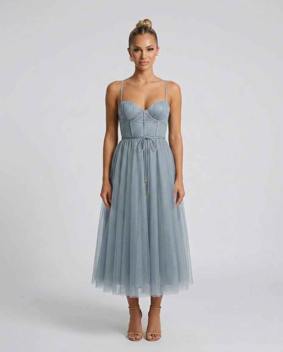 Camille | Corset Midi Gown in Chiffon