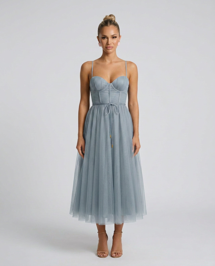 Camille | Corset Midi Gown in Chiffon
