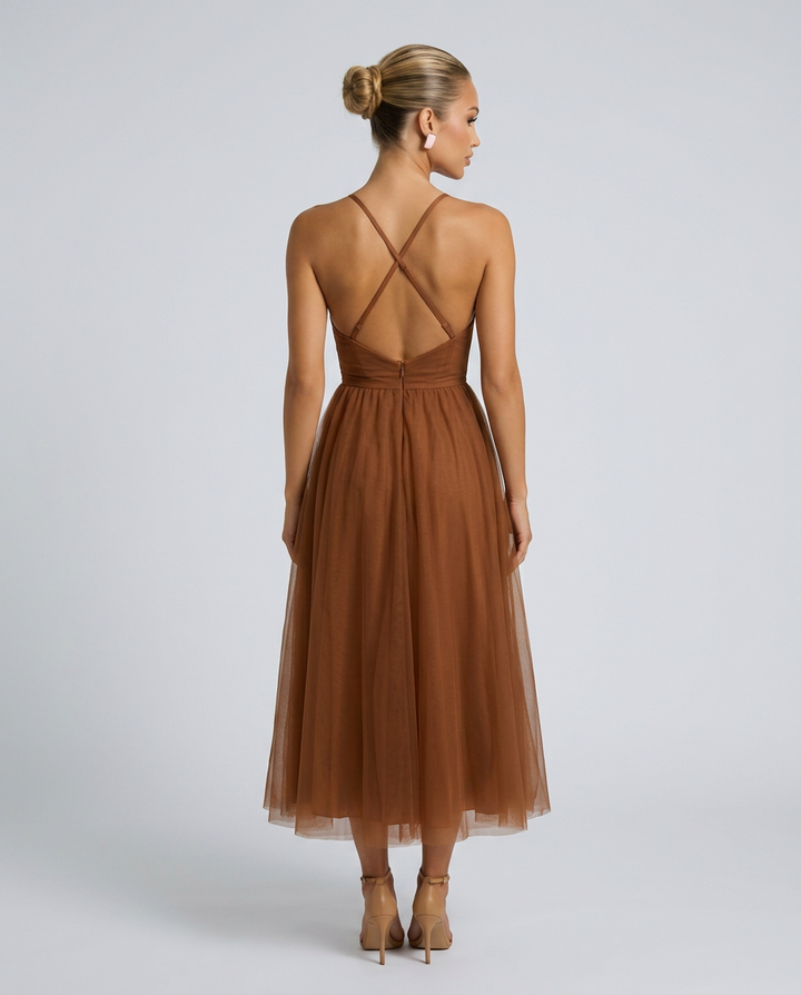 Camille | Corset Midi Gown in Chiffon