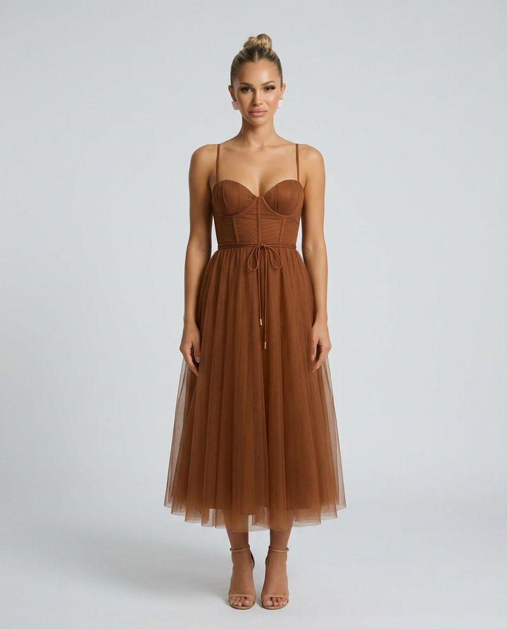 Camille | Corset Midi Gown in Chiffon