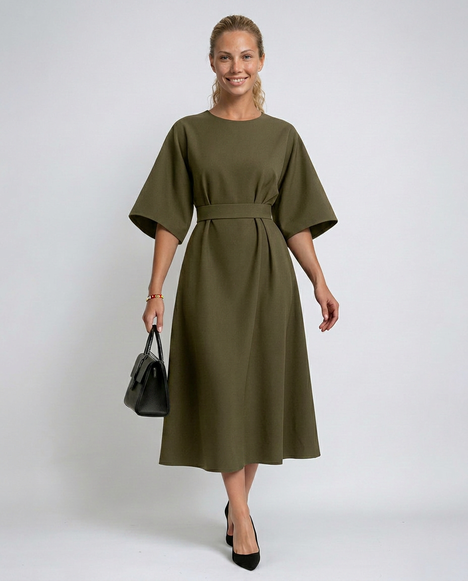 Iris | Crew Neck Midi Work Dress