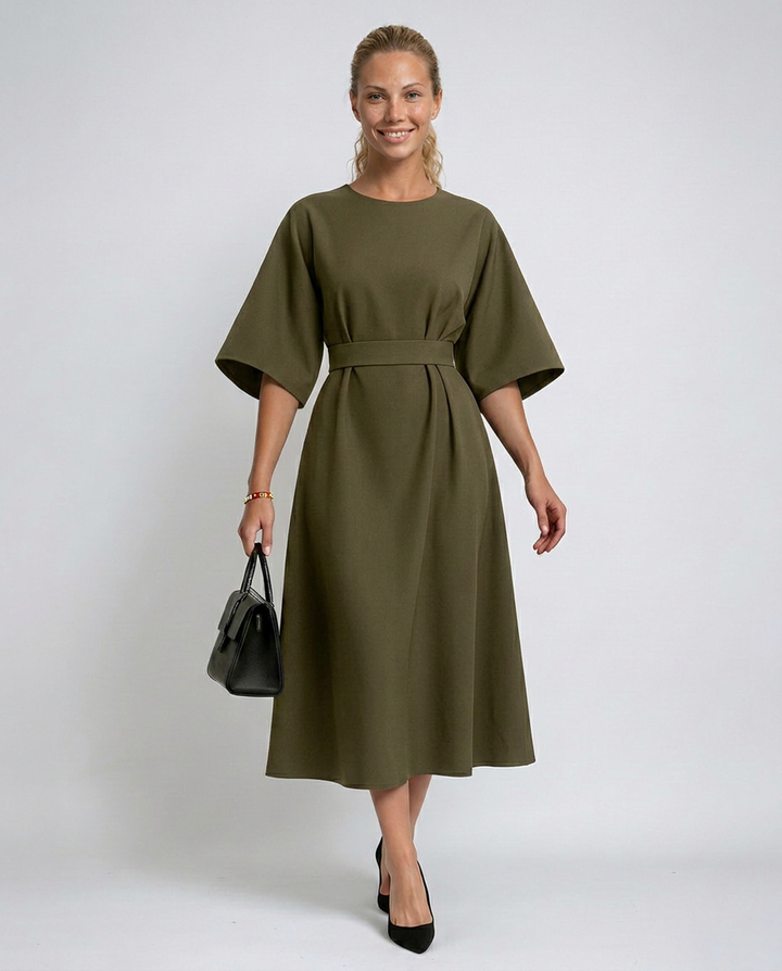 Iris | Crew Neck Midi Work Dress