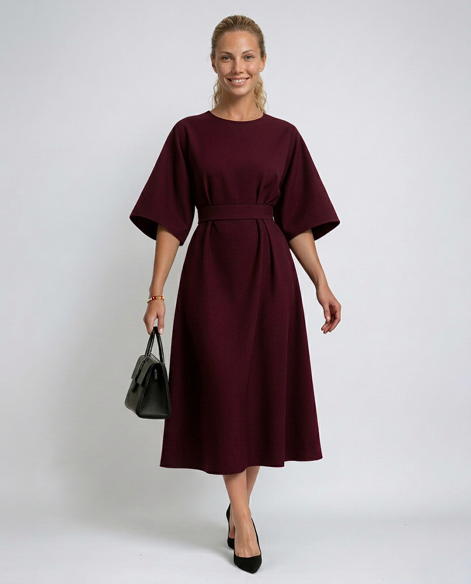 Iris | Crew Neck Midi Work Dress