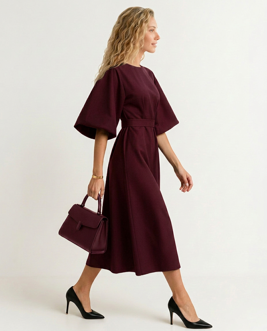 Iris | Crew Neck Midi Work Dress