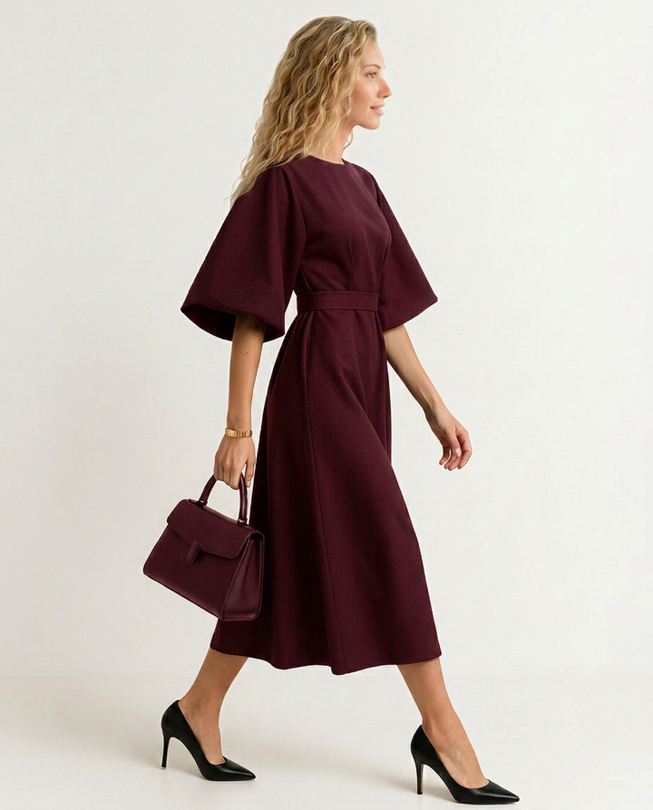 Iris | Crew Neck Midi Work Dress