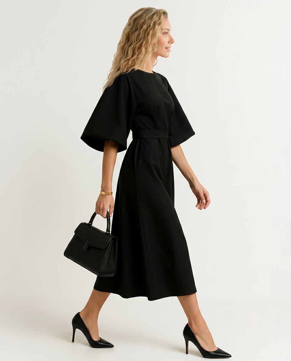 Iris | Crew Neck Midi Work Dress