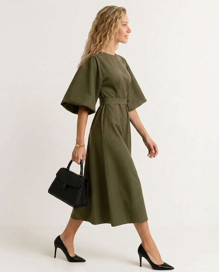 Iris | Crew Neck Midi Work Dress