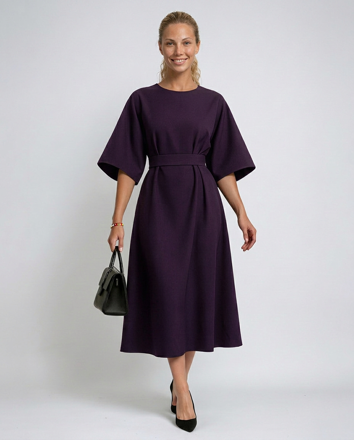 Iris | Crew Neck Midi Work Dress