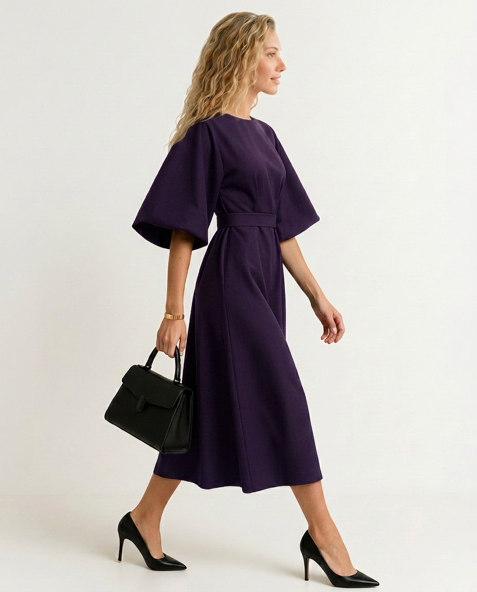 Iris | Crew Neck Midi Work Dress