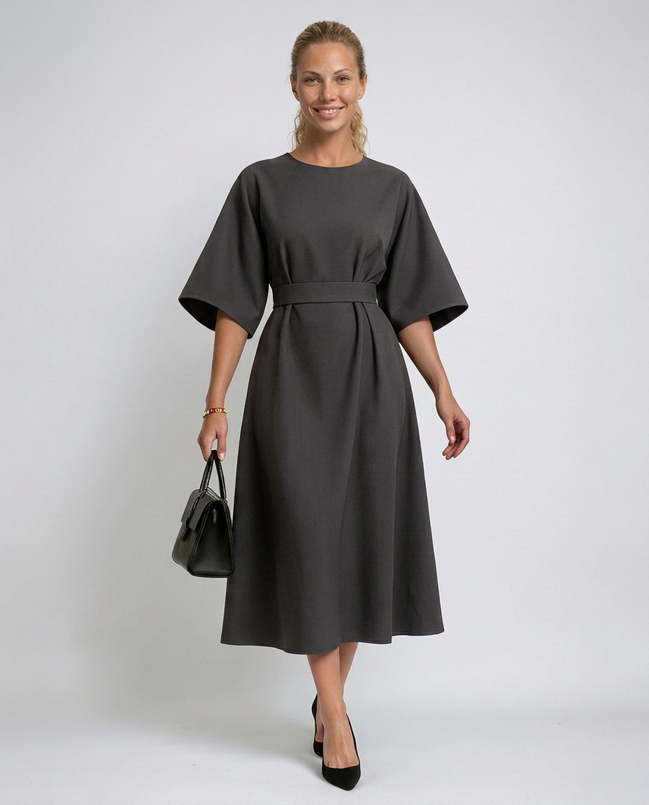 Iris | Crew Neck Midi Work Dress