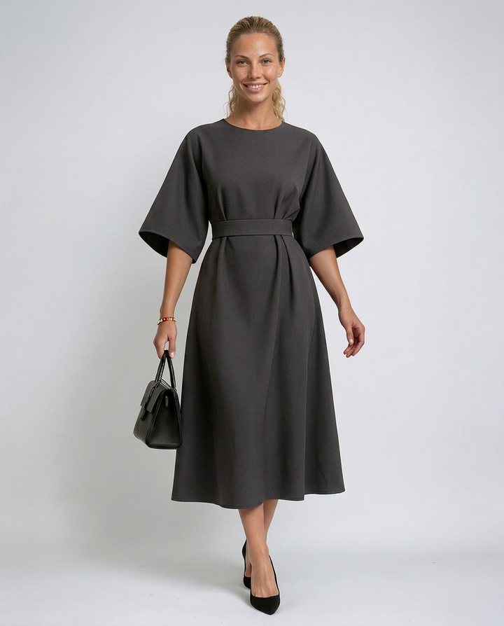 Iris | Crew Neck Midi Work Dress