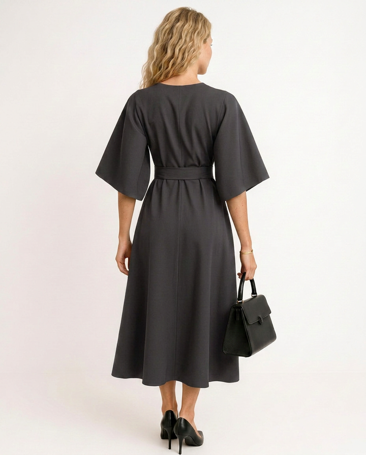 Iris | Crew Neck Midi Work Dress