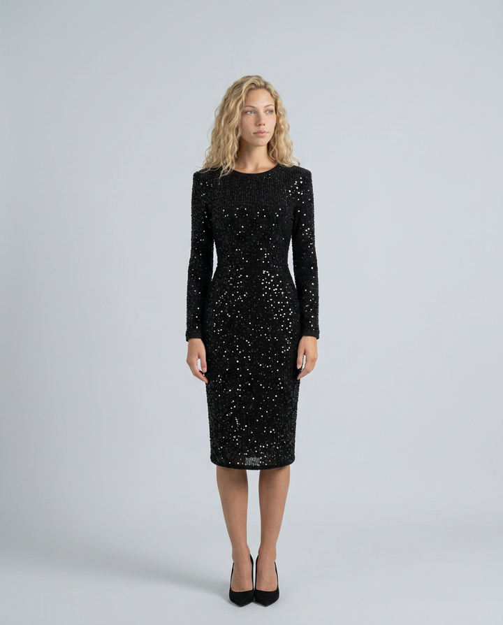 Lucia | Long Sleeve Sequin Midi Cocktail Dress