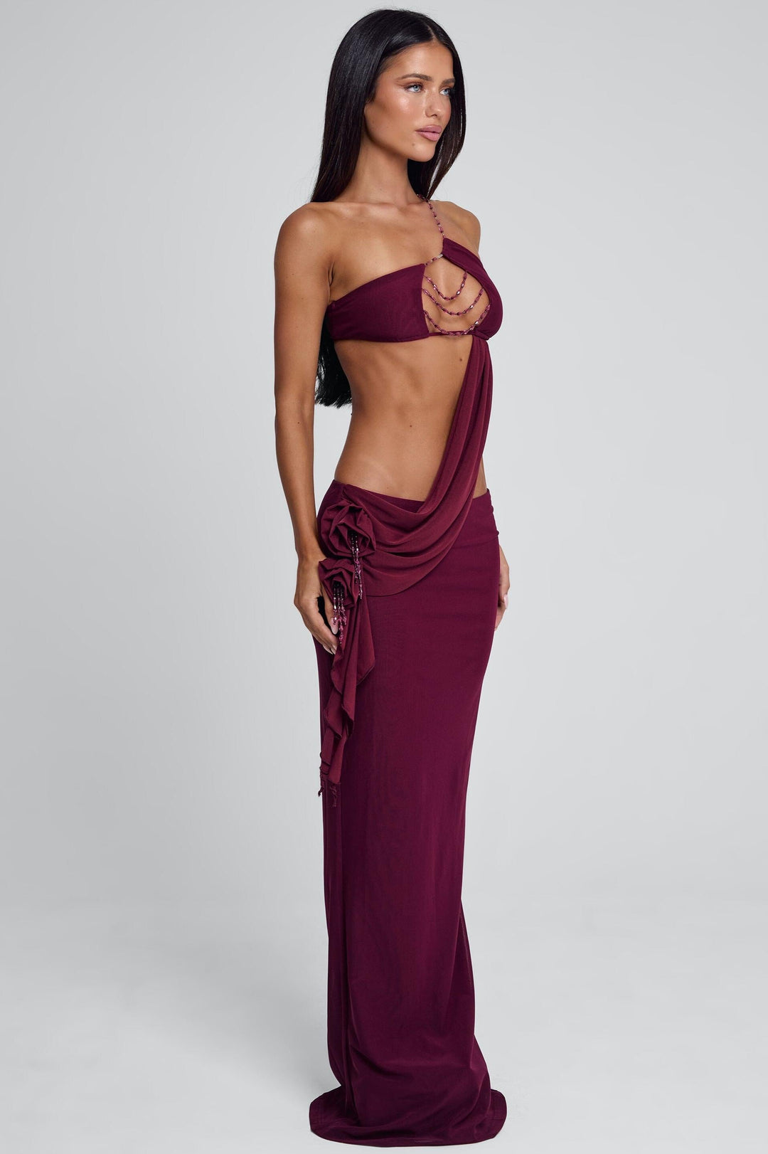 Verity | 3D Floral Beaded Mesh Maxi Dress