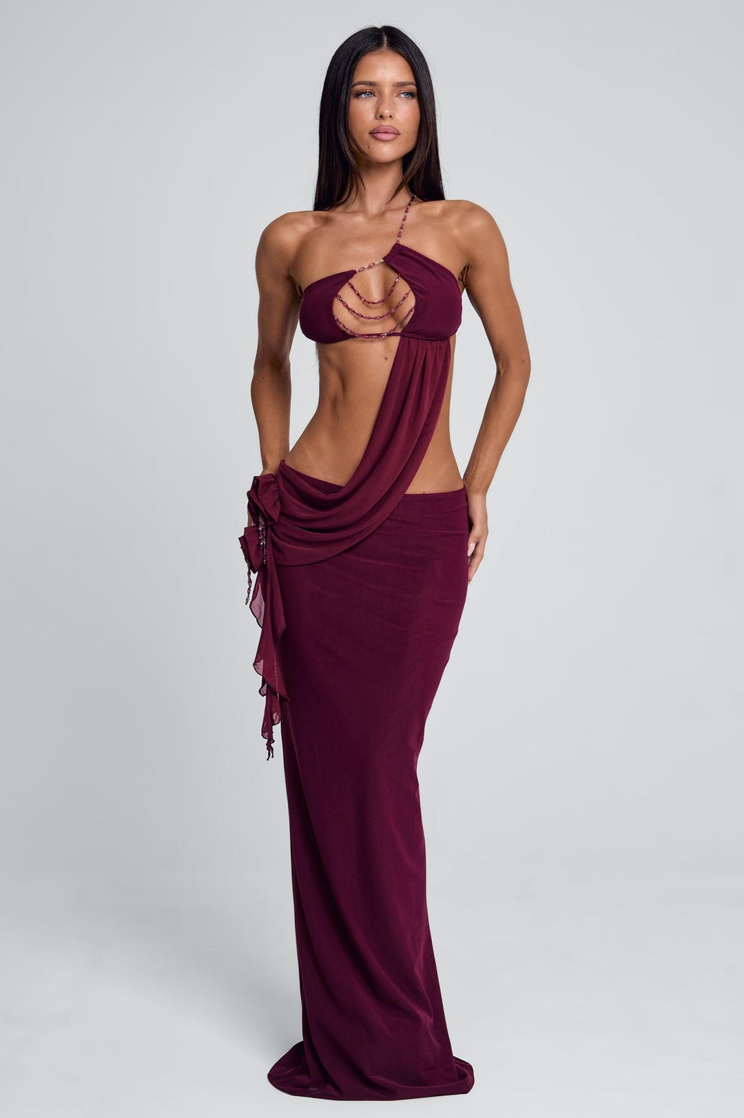 Verity | 3D Floral Beaded Mesh Maxi Dress