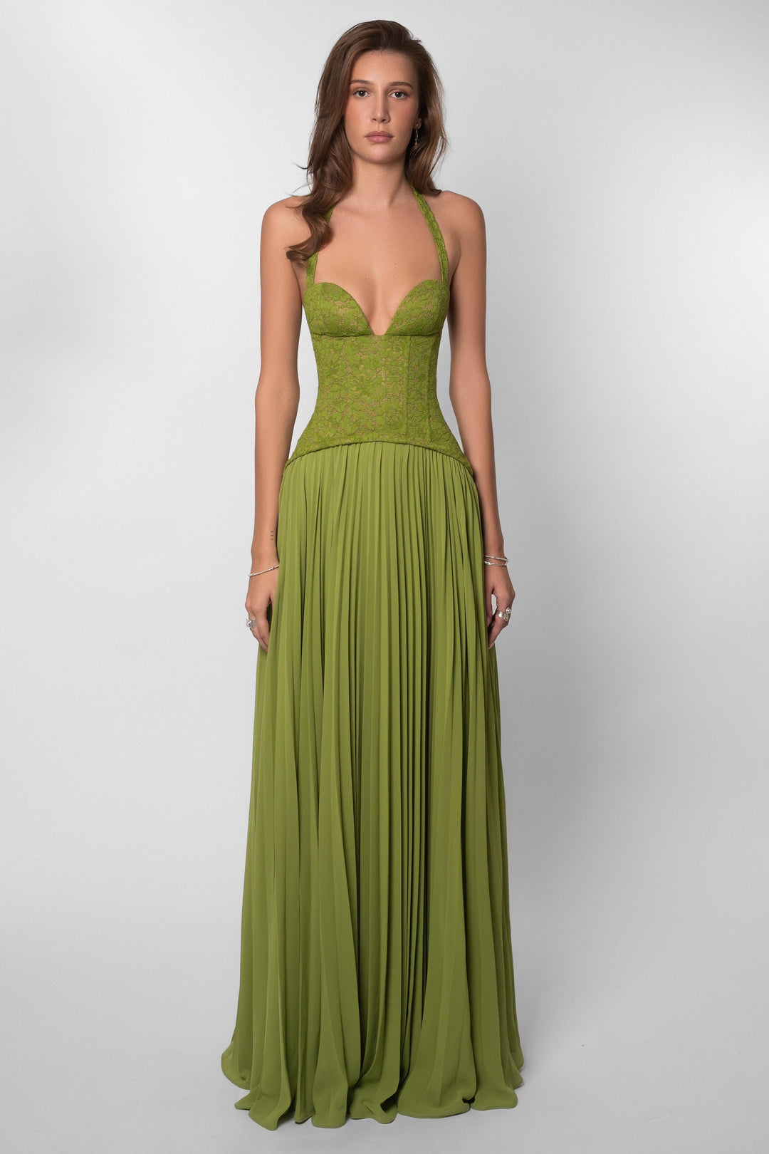 Zara | Sweetheart Lace Splicing Pleated Maxi Dress