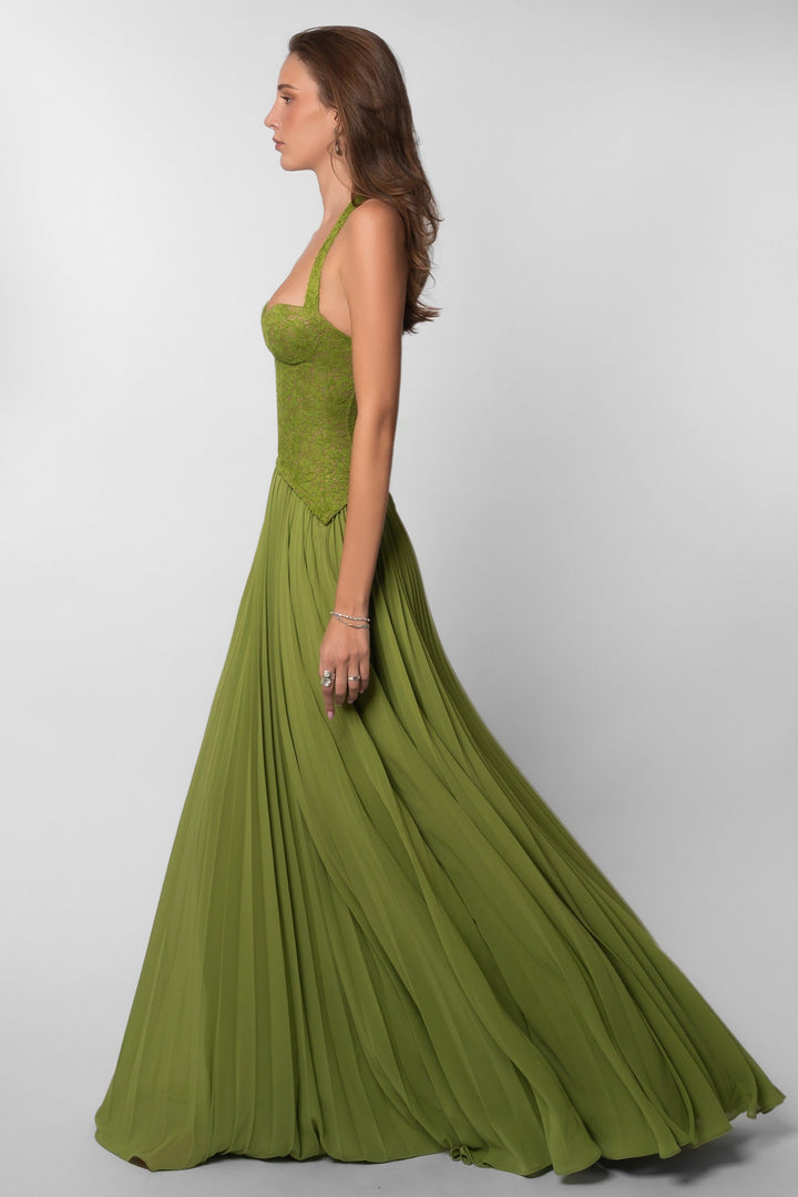 Zara | Sweetheart Lace Splicing Pleated Maxi Dress