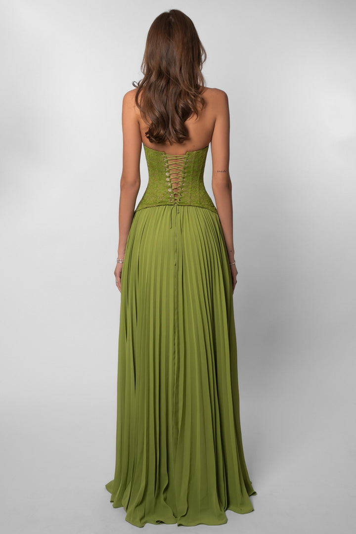 Ottilie | Sweetheart Lace Chiffon Pleated Maxi Dress