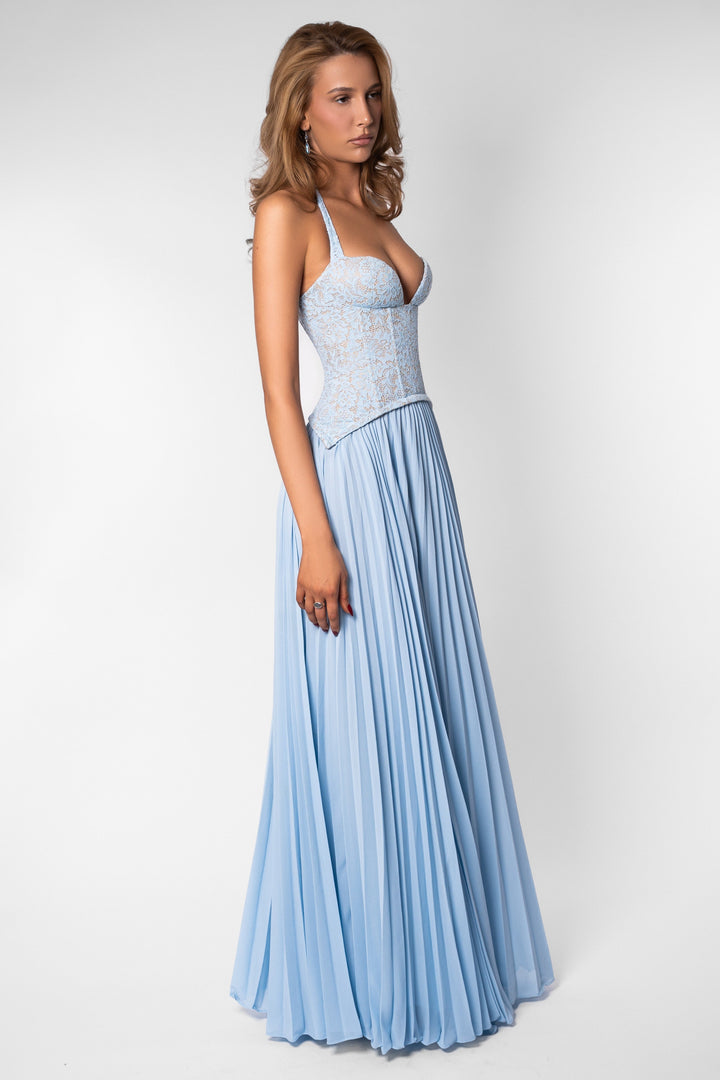 Ottilie | Sweetheart Lace Chiffon Pleated Maxi Dress